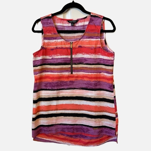 Ellen Tracy Linen Sleeveless Striped Orange Purple Tunic Top Small - Picture 1 of 11
